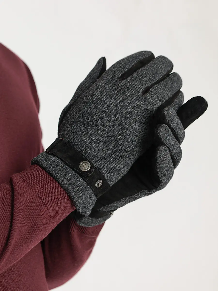 Перчатки комбинированные темно-серые с патой